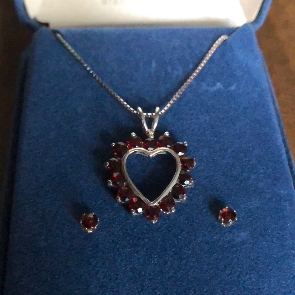 Sterling Silver Garnet Heart Necklace